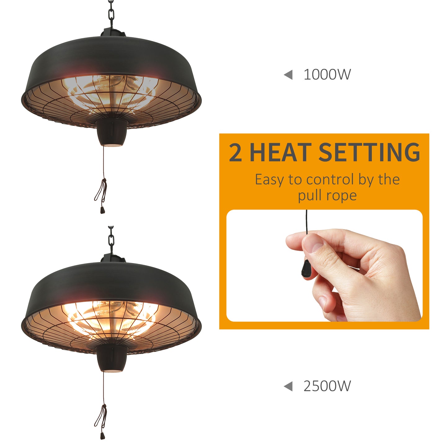 Outsunny Halogen Heater Hanging Adjustable Infrared Light Heater