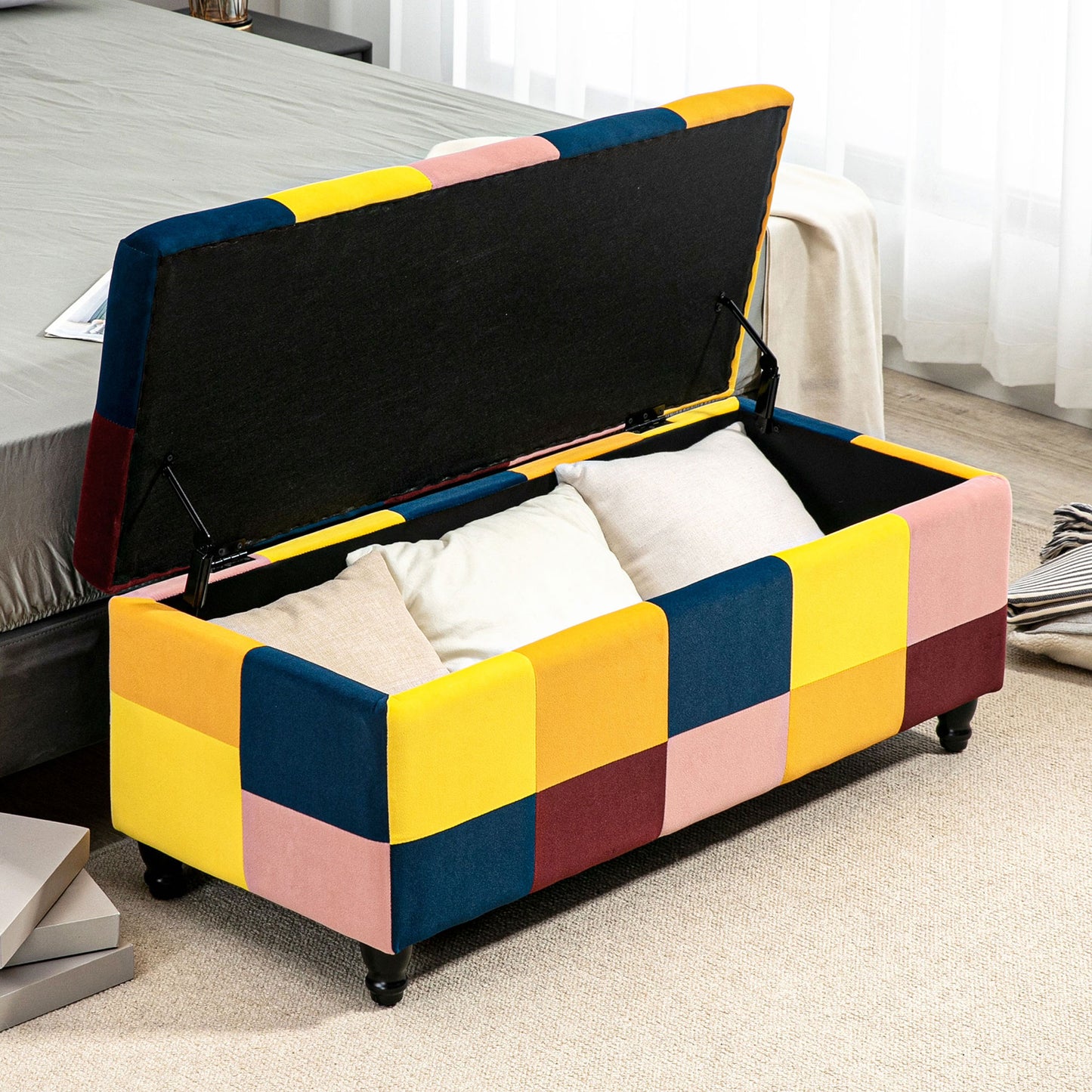 Homcom 114 x 47 x 47cm Velvet Storage Ottoman