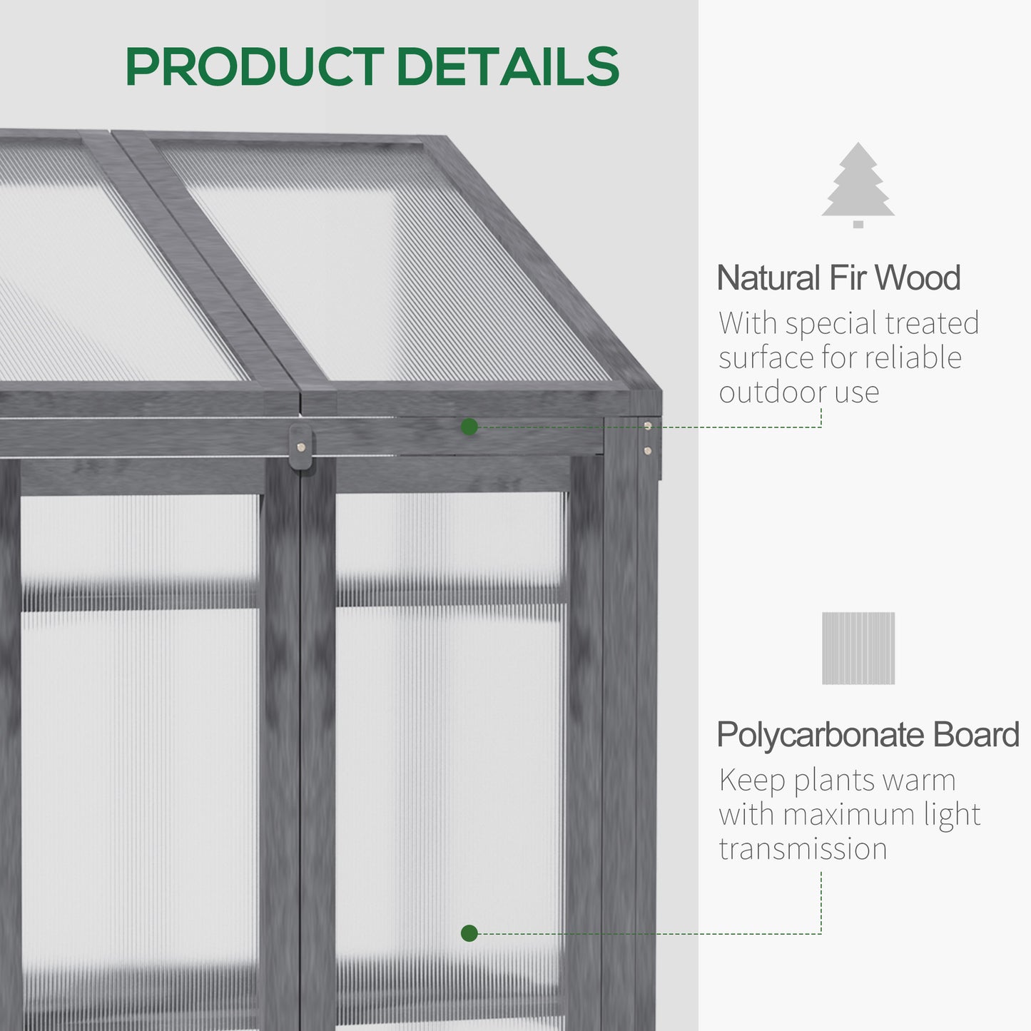 Outsunny Wooden Cold Frame Polycarbonate Greenhouse with Openable Top Cover and Double Door