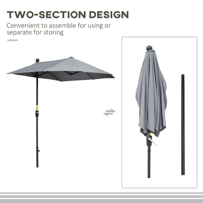 Outsunny 2m Half Parasol Market Umbrella Garden Balcony Parasol with Crank Handle