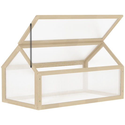 Outsunny Wooden Cold Frame Garden Polycarbonate Greenhouse with Openable Top Cover