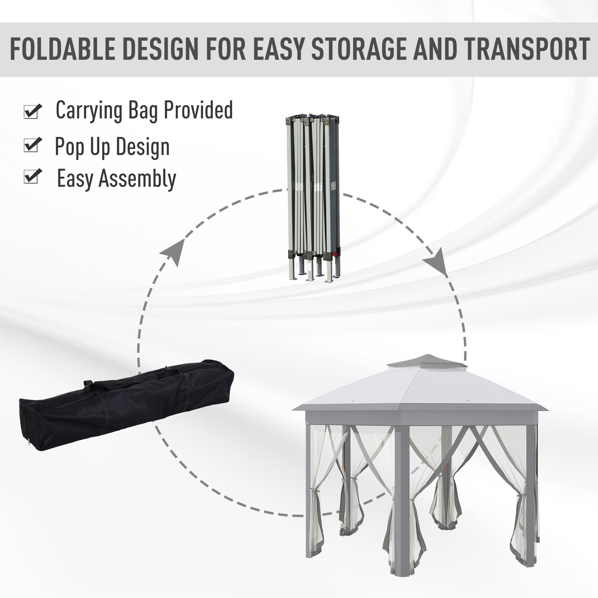 Outsunny Hexagon Patio Gazebo Pop Up Gazebo Outdoor Double Roof Instant Shelter with Netting