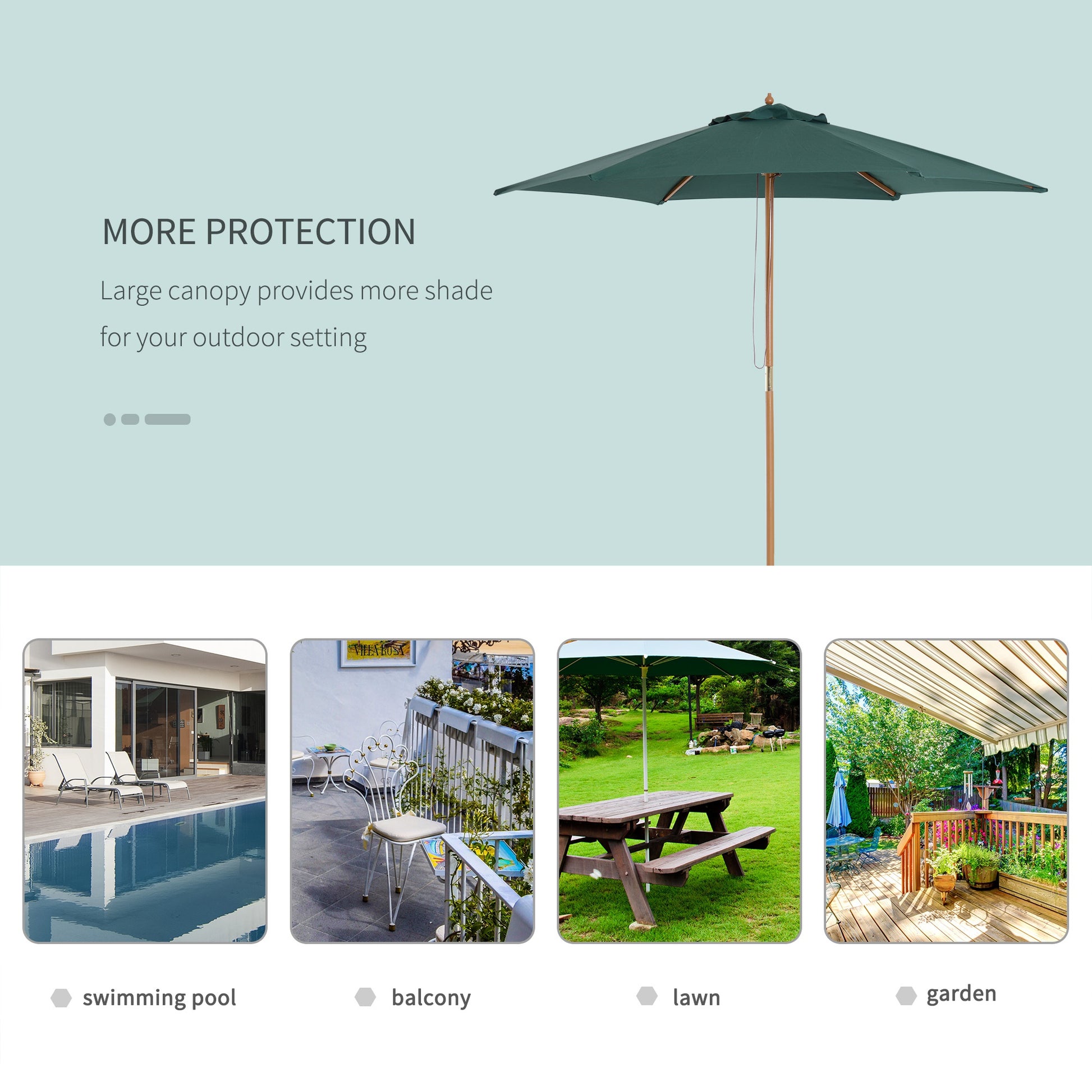 Outsunny 2.5m Wooden Garden Patio Parasol Umbrella-Dark Green