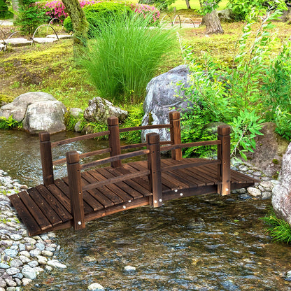 Outsunny 1.5M Wooden Garden Bridge Lawn DÚcor Stained Finish Arc Outdoor Pond Walkway W/ Railings Water Yard Decoration