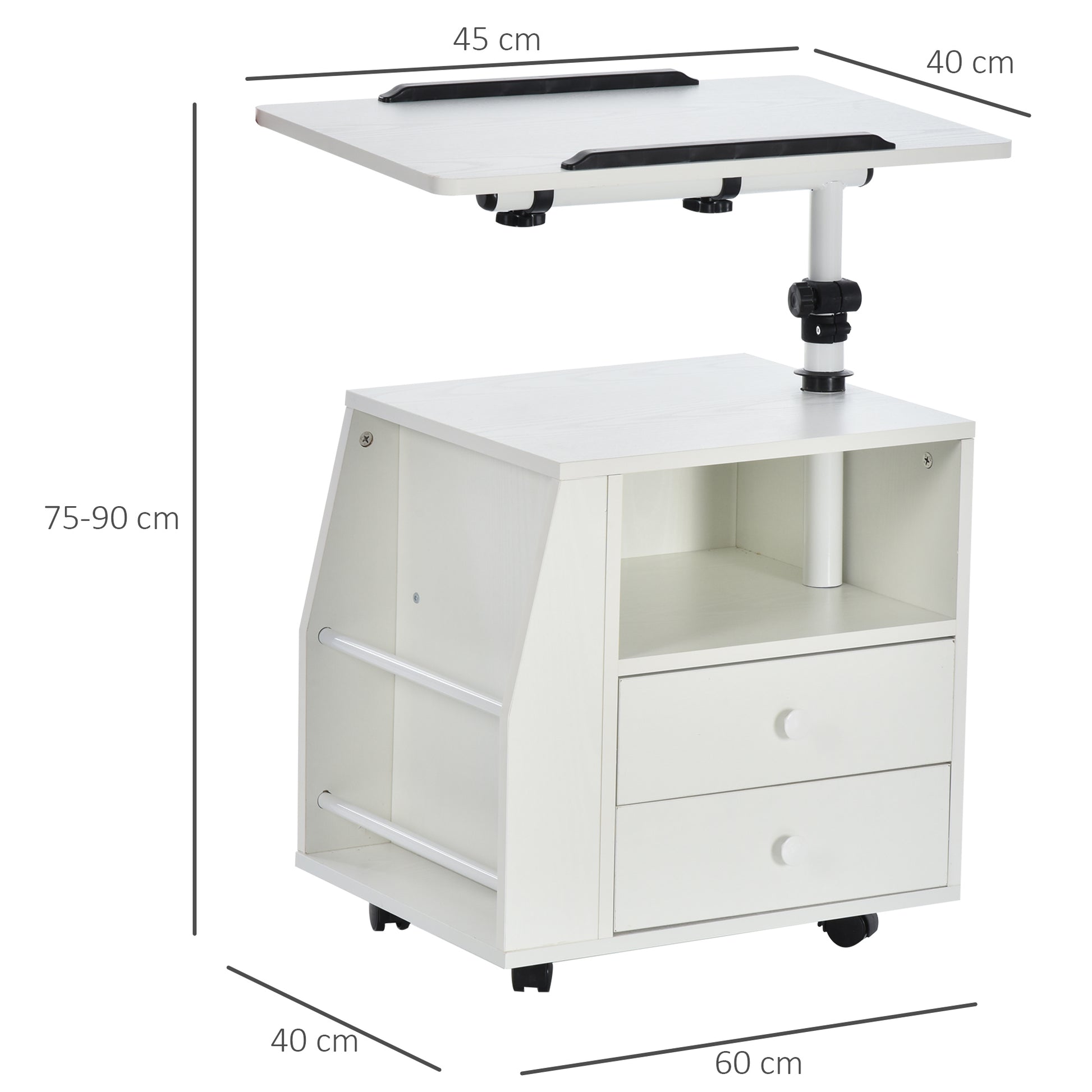 Homcom Functional Swivel Bedside Table End Table Side Table for Living Room Nightstand for Bedroom