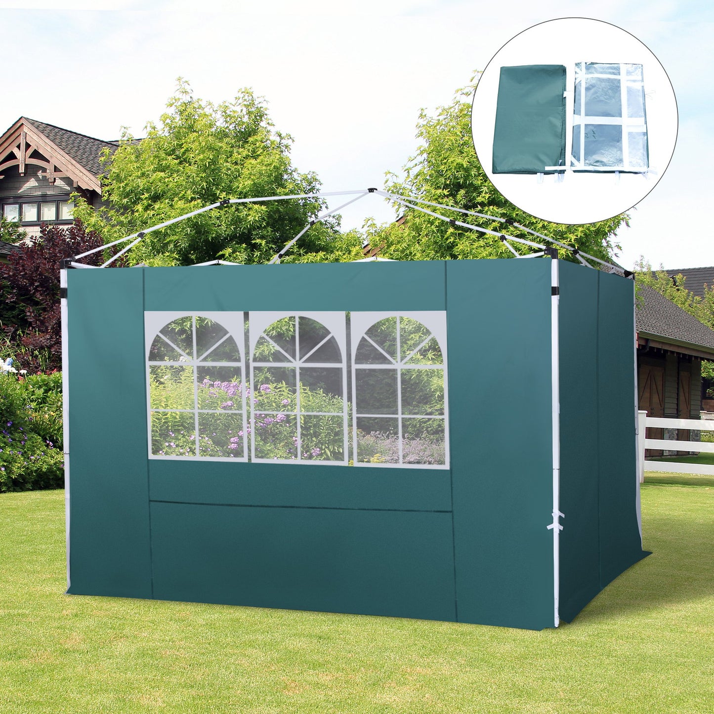 Outsunny 3 Meters Gazebo Replaceable Exchangeable Side Panel Wall Panels Walls With Window 3 colours (Green)