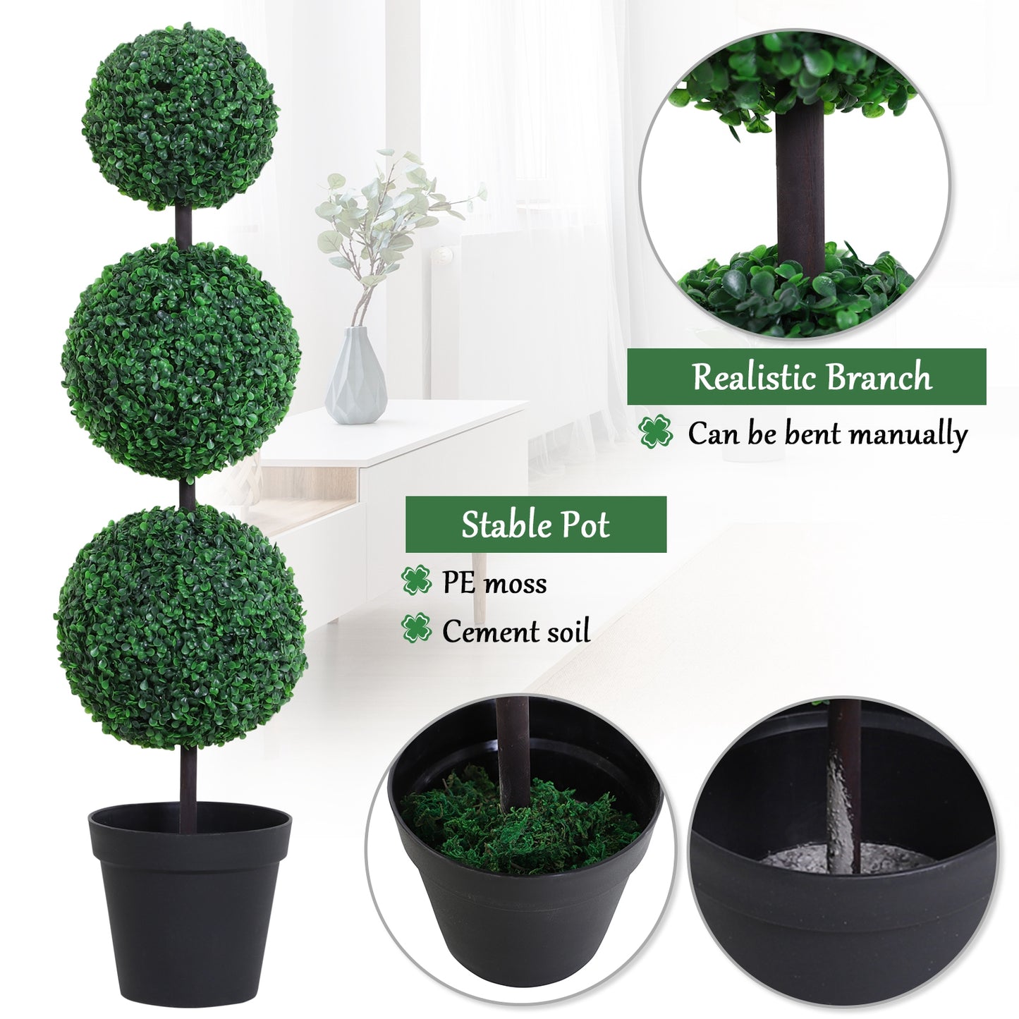 Outsunny Set Of 2 Artificial Topiary Trees With Pot