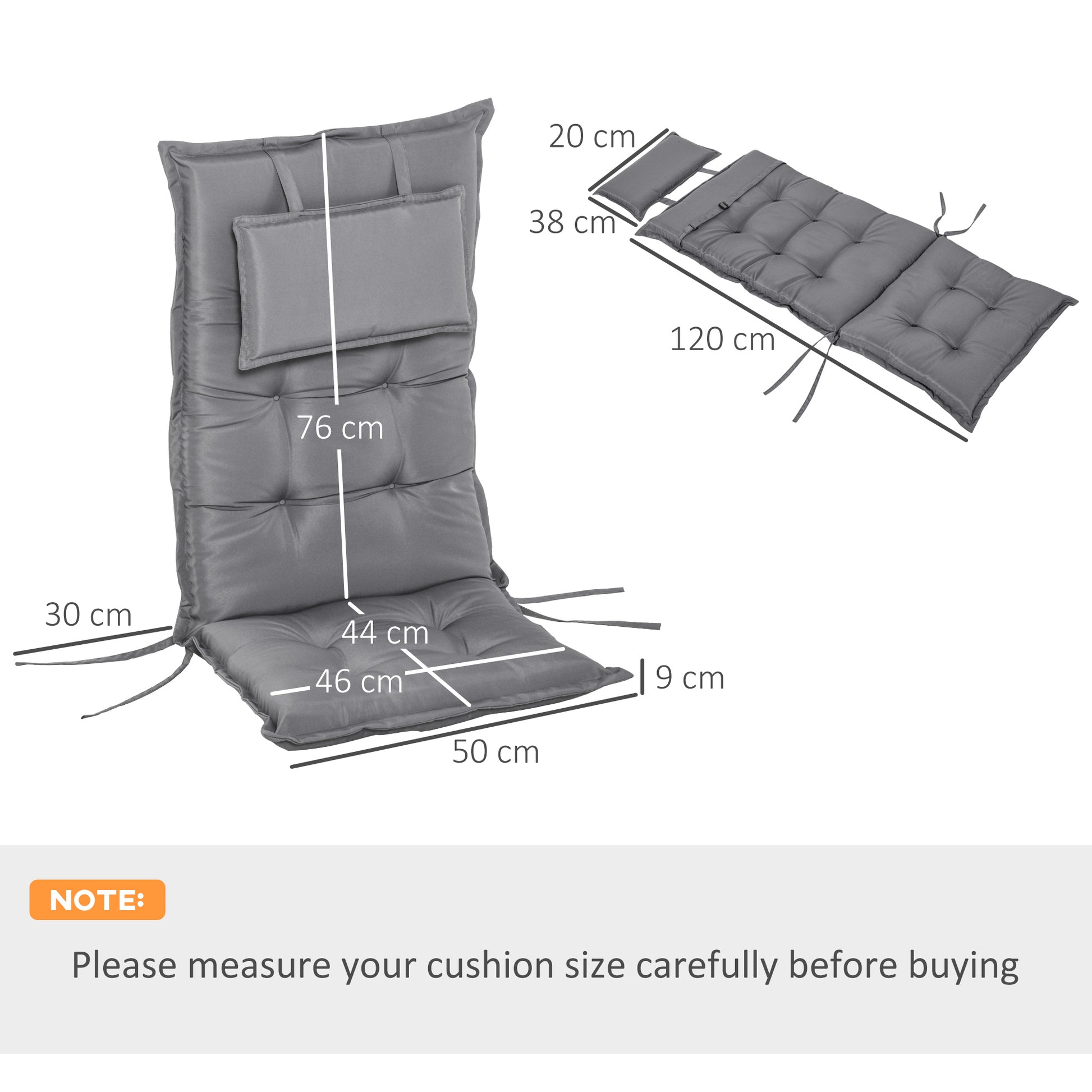 Outsunny Set of 2 Garden Chair Cushion Seat