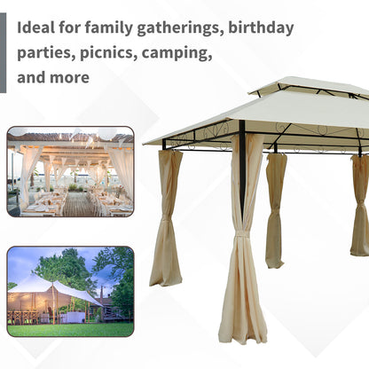 Outsunny 4m x 3(m) Metal Gazebo Canopy Party Tent Garden Pavillion Patio Shelter Pavilion with Curtains Sidewalls Beige