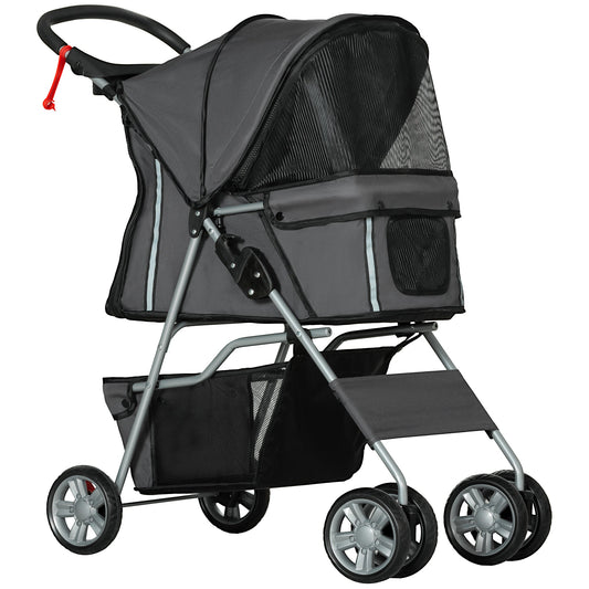 Foldable Pet Stroller for Small and Miniature Dog, Dark Grey-0