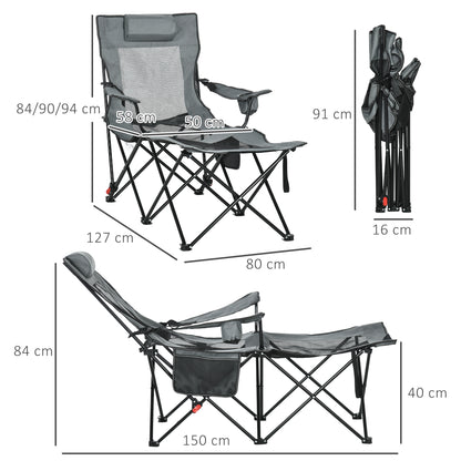 Outsunny Outdoor Foldable Reclining Garden Chairs with Footrest and Adjustable Backrest