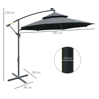 Outsunny 3(m) Cantilever Banana Parasol Hanging Umbrella with LED Solar lights