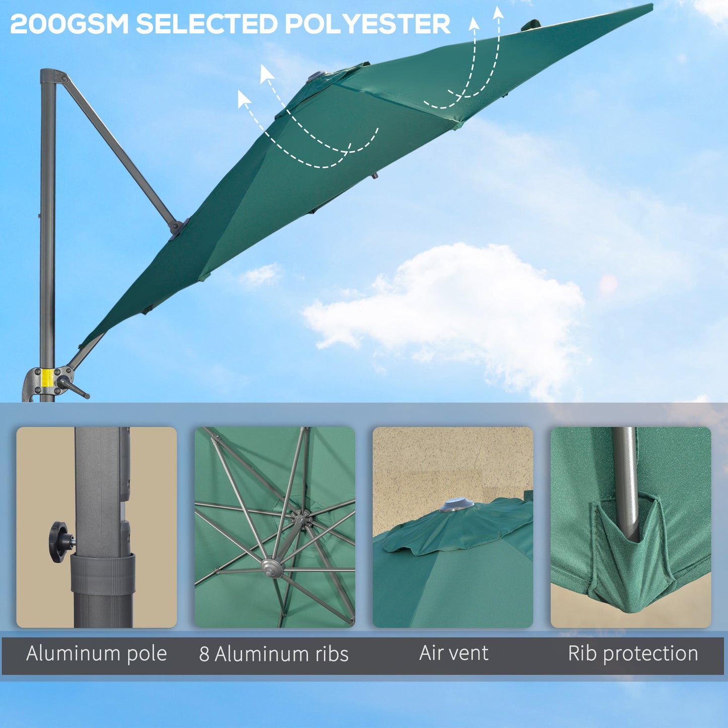 Outsunny 3m 360° Rotating Cantilever Parasol