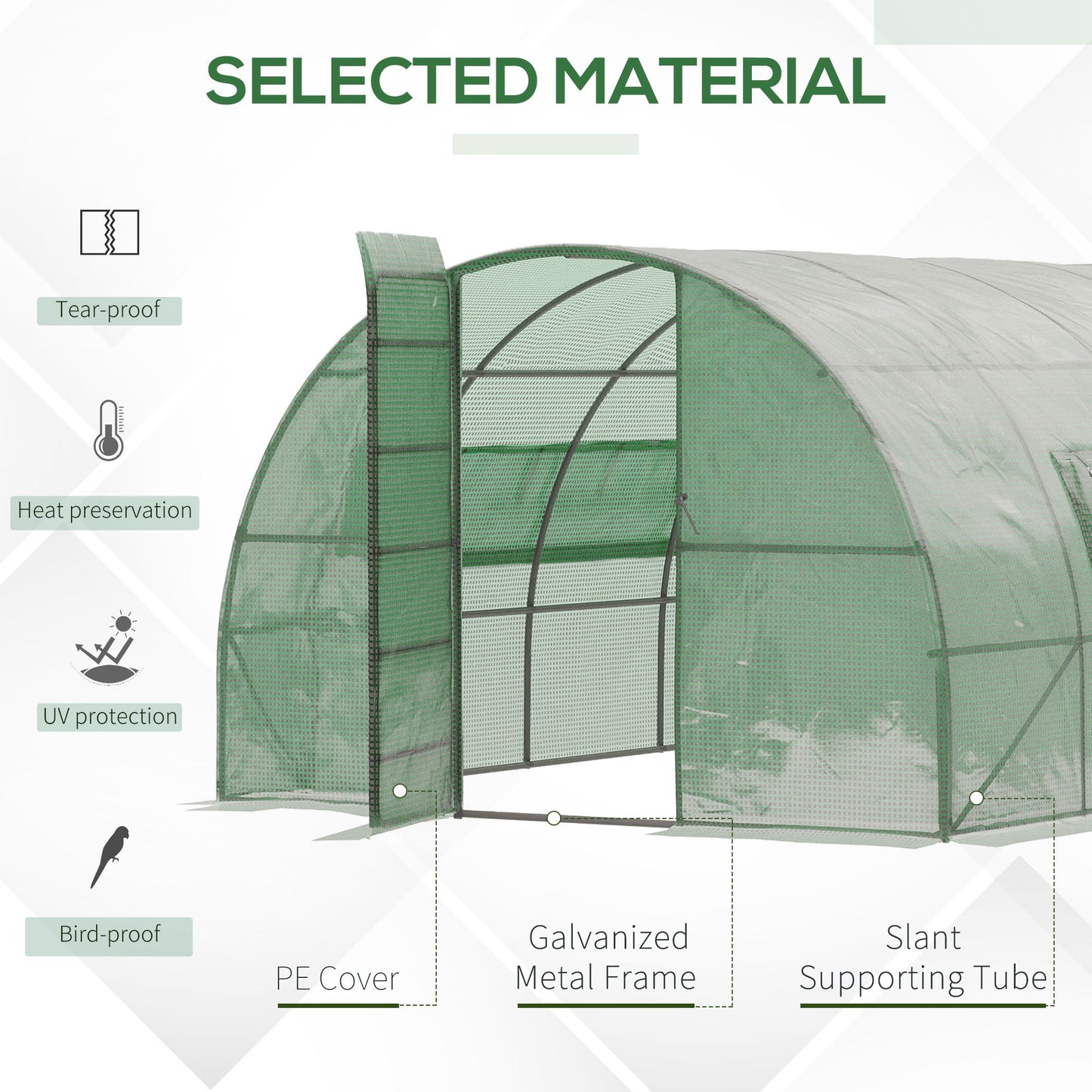 Outsunny Reinforced Walk-In Polytunnel Greenhouse with Metal Hinged Door