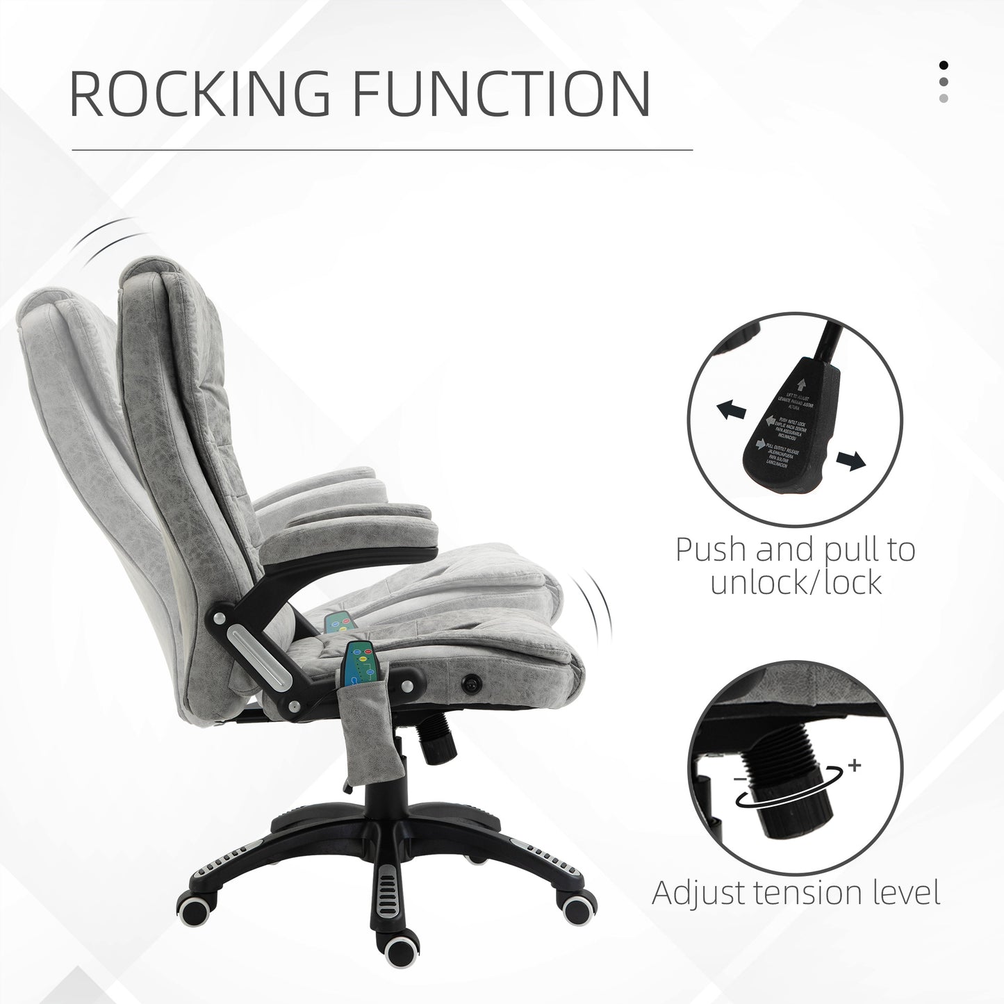 Vinsetto Massage Recliner Chair Heated Office Chair with Six Massage Points Microfiber Cloth 360° Swivel Wheels Grey