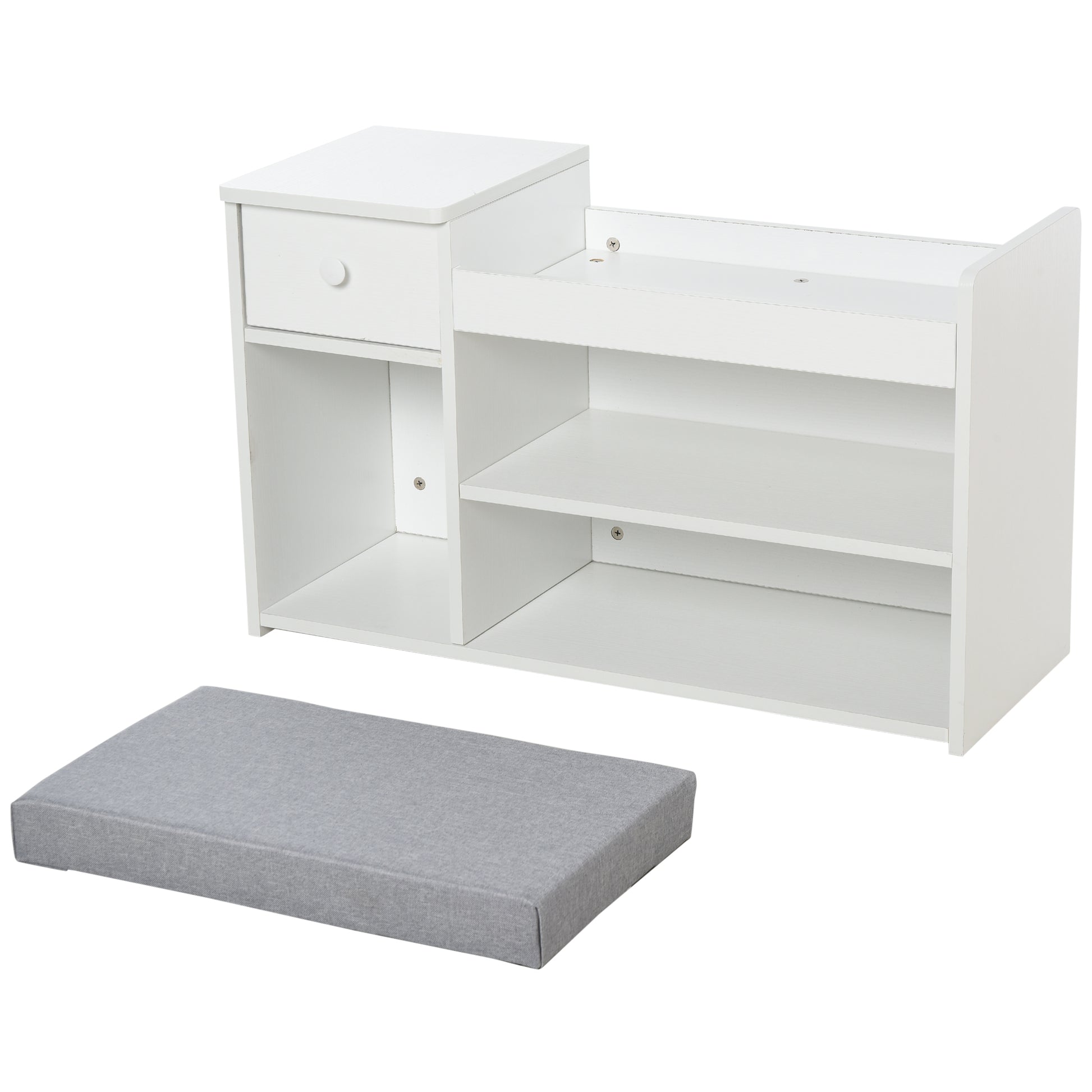 Homcom Multi-Storage Shoe Bench w/ Drawer 3 Compartments Cushioned Home Organisation Furniture Tidy Boots Hallway Entryway White