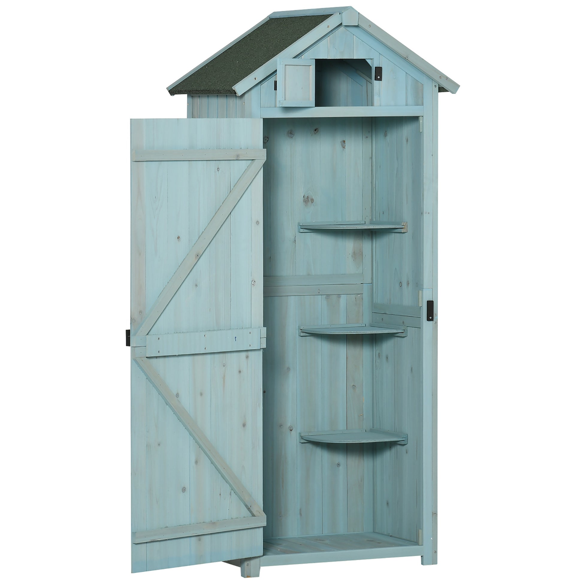 Rustica 179cm Single Door Reverse Apex Garden Store Fir Wood Blue by Steadfast