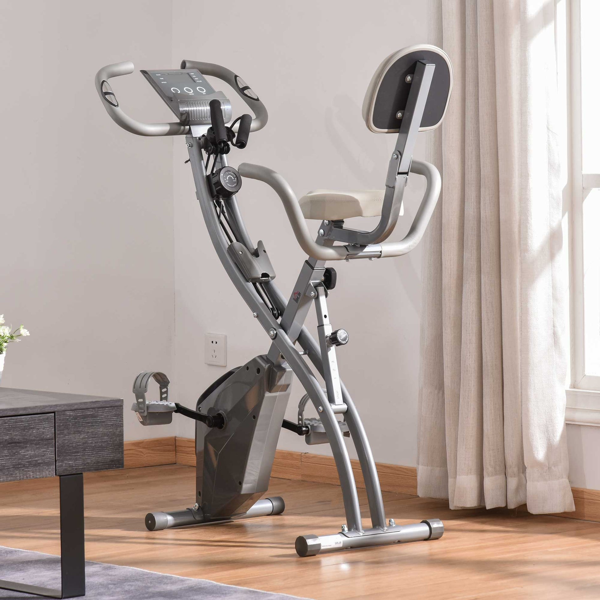 Homcom 2-In-1 Upright Exercise Bike Adjustable Resistance Fitness Home Cycle Grey