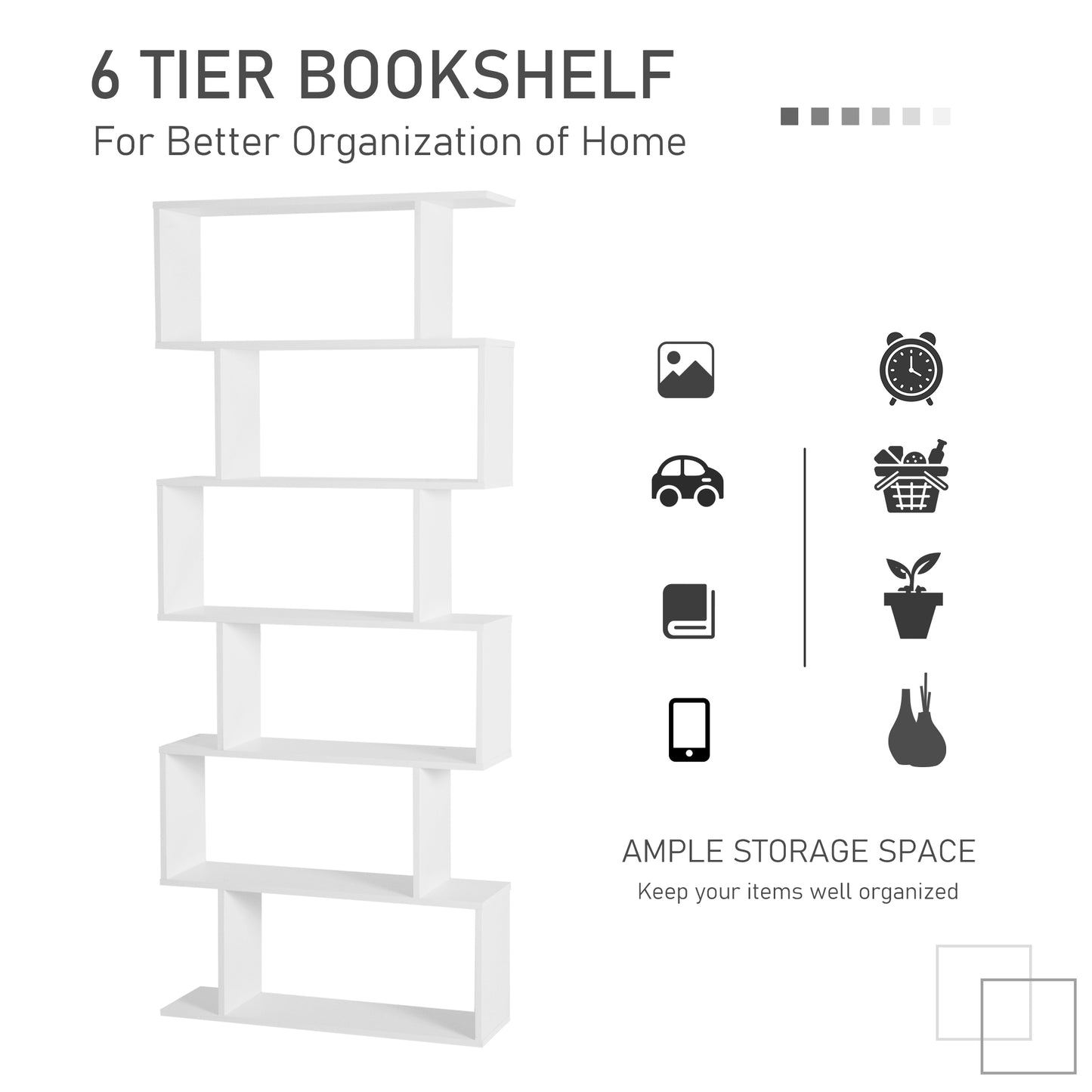 Homcom Particle Board 6-Tier Asymmetrical Shelving Unit White