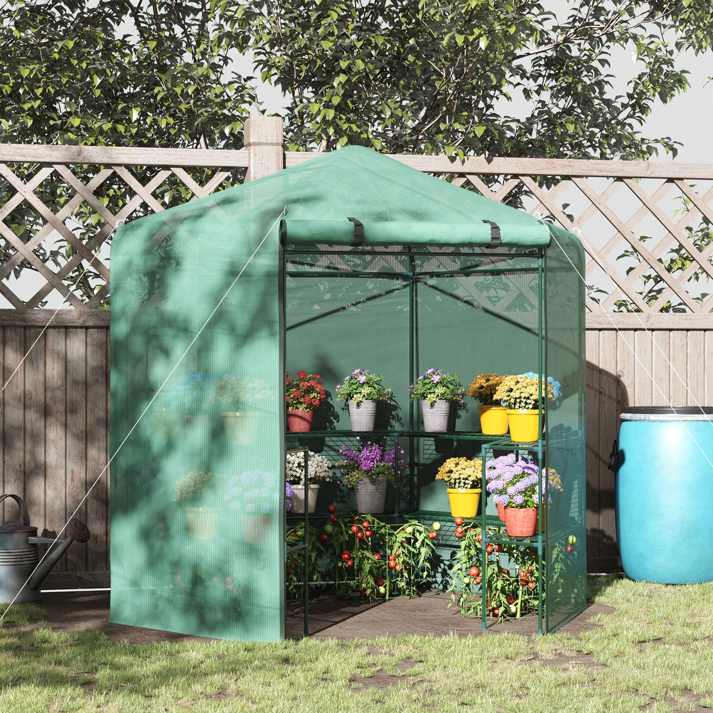 Outsunny Hexagon Walk In Garden Greenhouse PE Planter Flower Growth with Zipped Door 228 x 196 x 215H cm