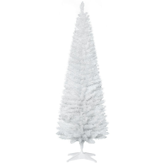 Homcom 6FT Artificial Pine Pencil Slim Tall Christmas Tree with 390 Branch Tips Xmas Holiday Décor with Stand White