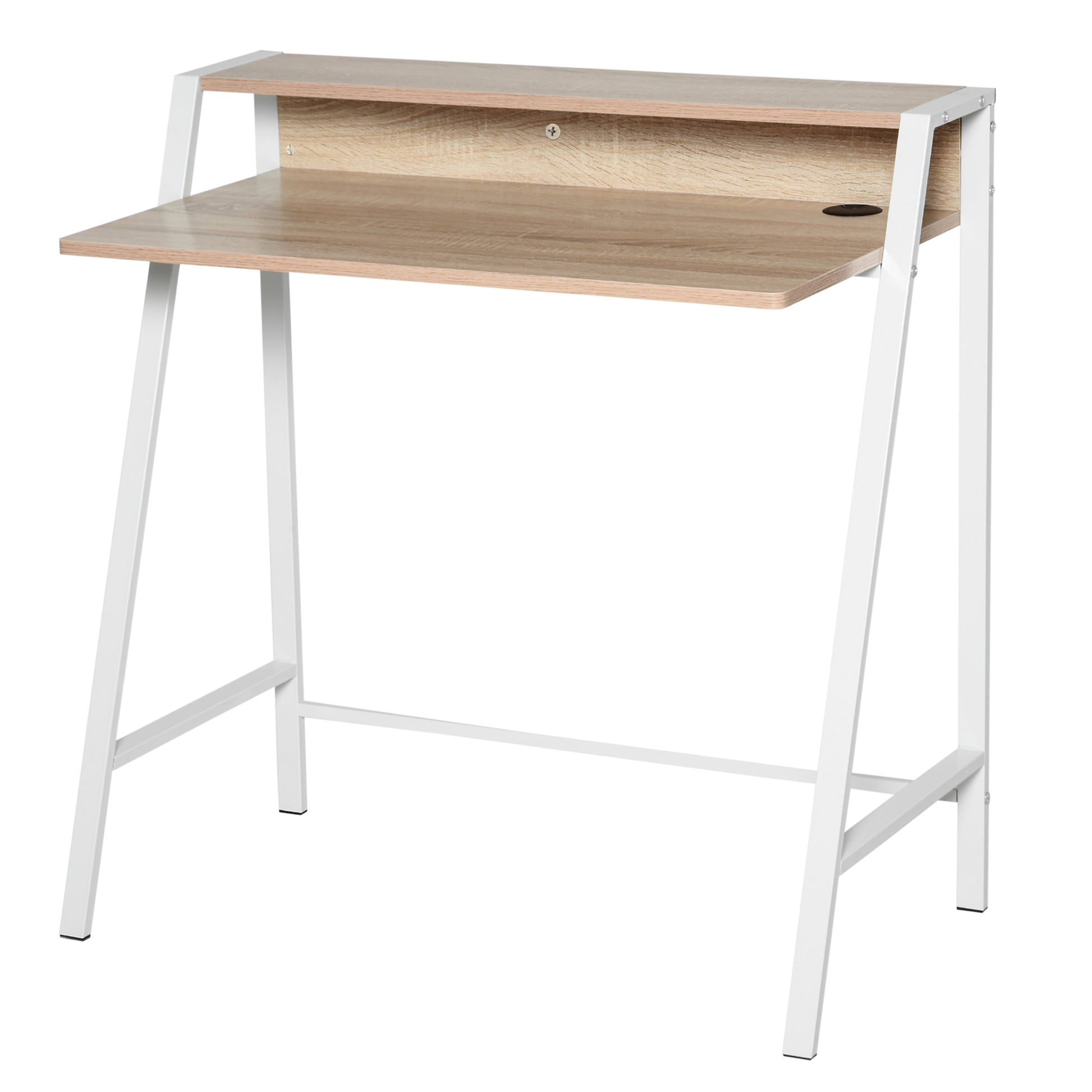 Homcom Two-Tier Metal Frame Writing Desk - Oak-Effect