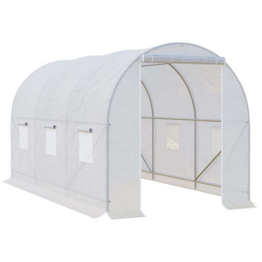 Outsunny 3.5 x 2 x 2 m Large Galvanised Steel Frame Outdoor Poly Tunnel Garden Walk-In Patio Greenhouse - White