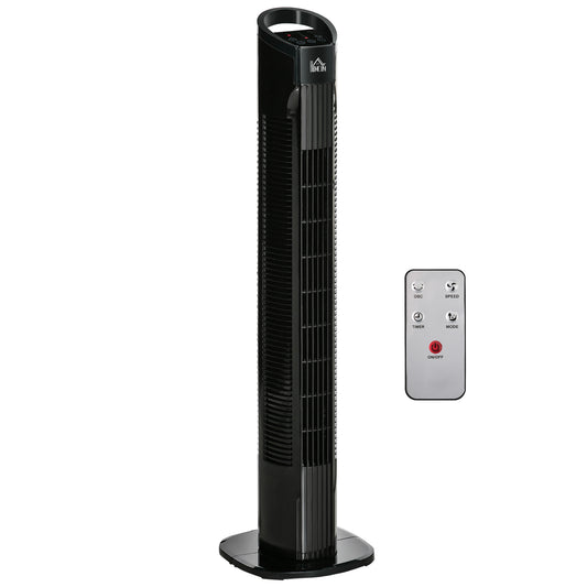 Oscillating Three Speed Tower Fan With Timer & Remote Control Black by Homcom