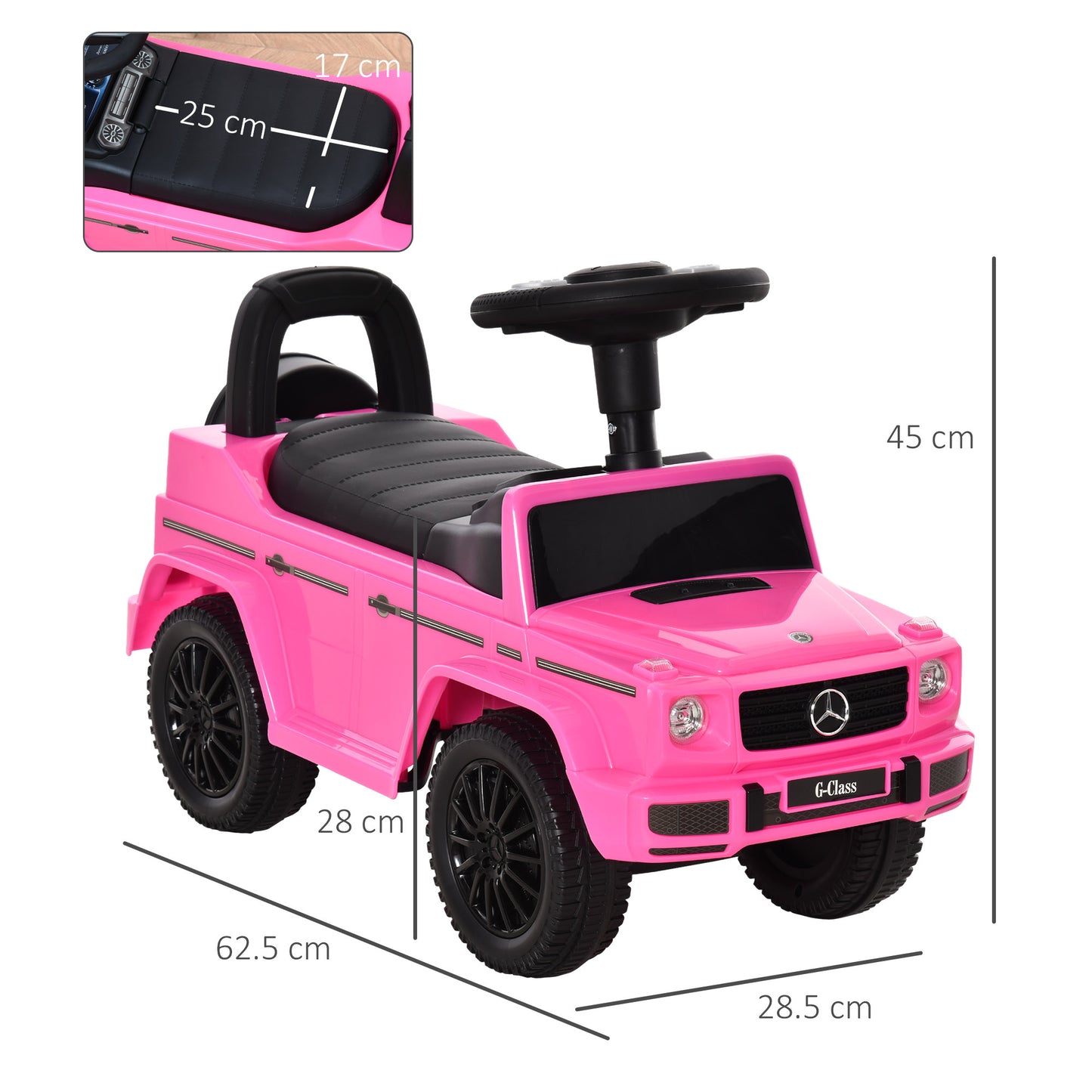 Homcom Benz G350 Push Handle Sliding Car w/Horn No Power Under Seat Storage Pink