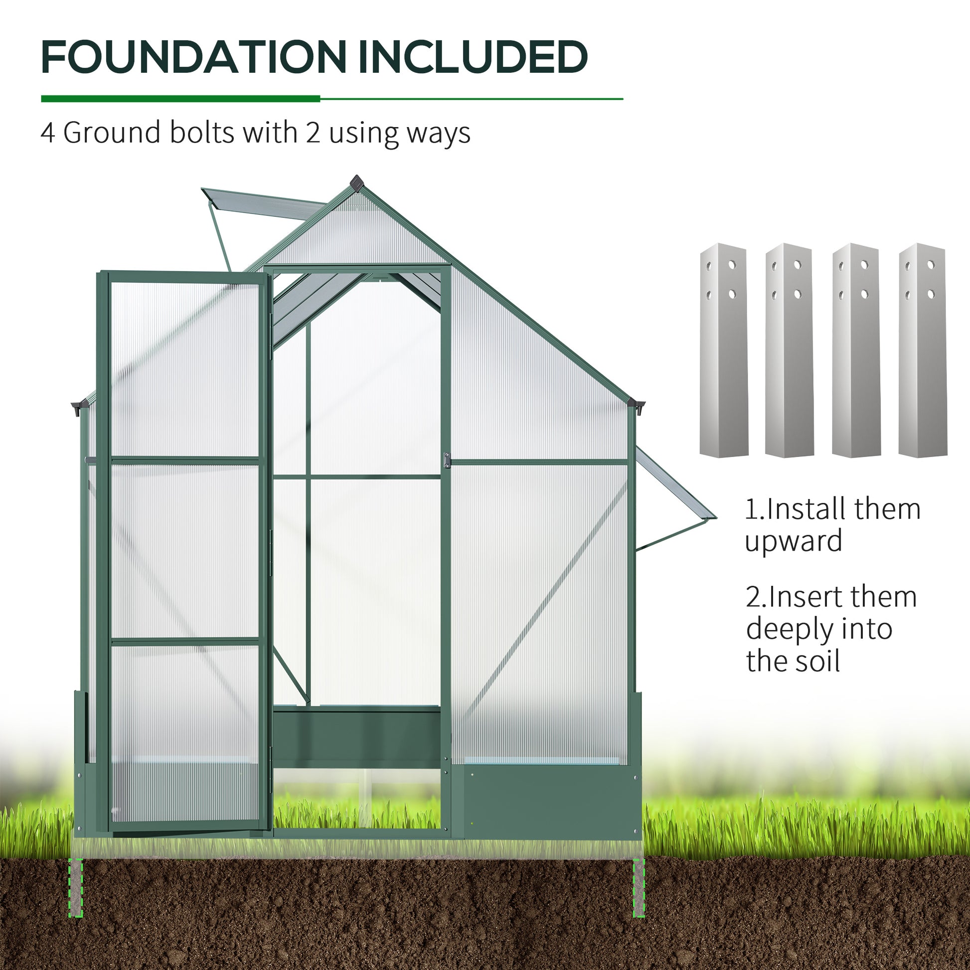 Outsunny Garden Walk-in Aluminium Greenhouse Polycarbonate with Plant Bed