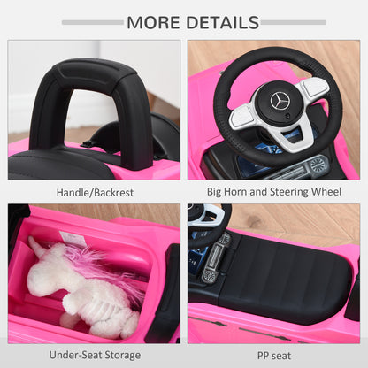 Homcom Benz G350 Push Handle Sliding Car w/Horn No Power Under Seat Storage Pink