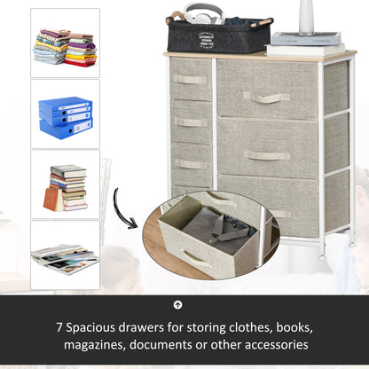 Homcom Vertical 7 Linen Drawers Cabinet Organizer Storage Dresser Tower with Metal Frame Adjustable Feet for Living Room