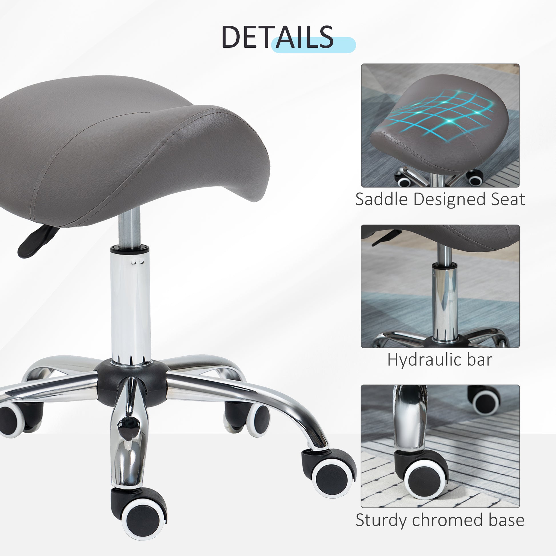 Homcom Cosmetic Stool 360° Rotate Height Adjustable Salon Massage Spa Chair Hydraulic Rolling Faux Leather Saddle Stool