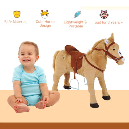 Homcom Children'S Plush Sound Effects Riding Horse Beige-Brown