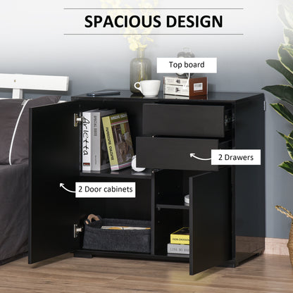 Homcom High Gloss Frame Sideboard Side Cabinet Push-Open Design With 2 Drawer For Living Room Bedroom Black