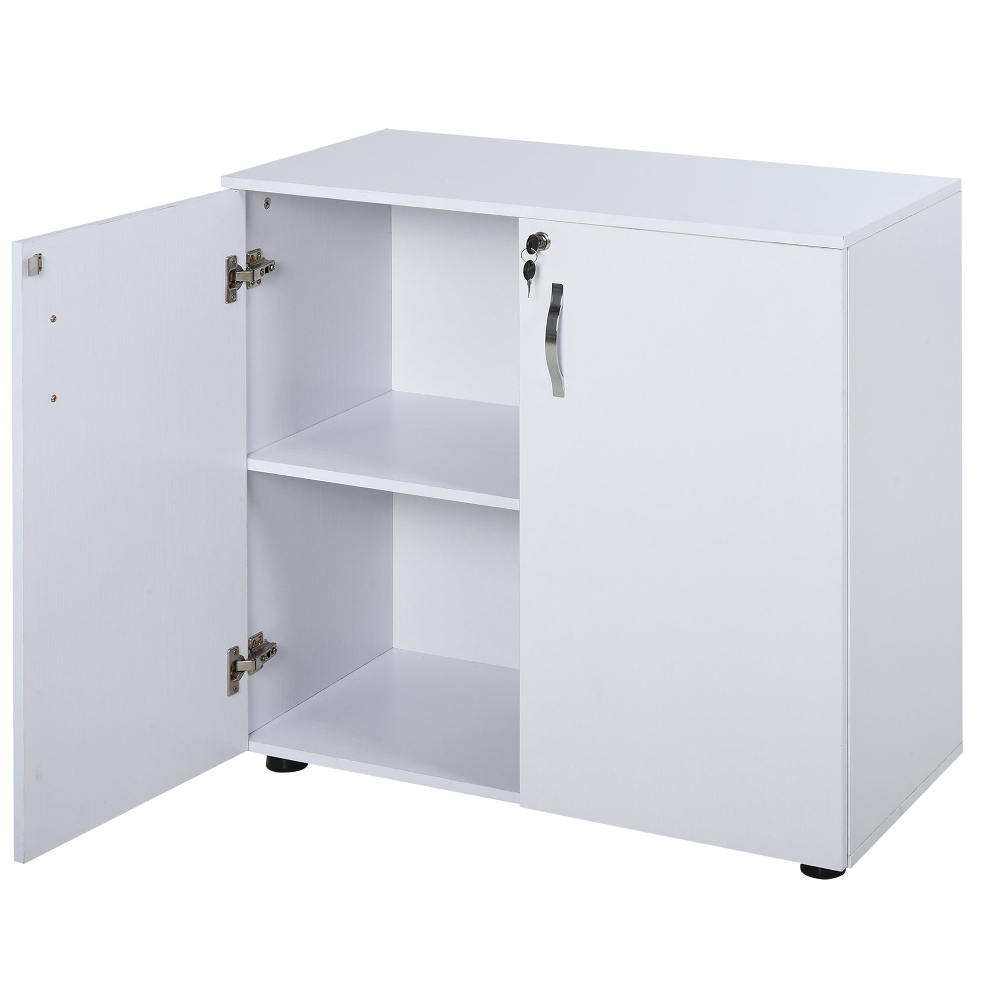 Vinsetto 2-Tier Locking Office Storage Cabinet File Organisation w/ Feet Melamine Coating Aluminium Handles 2 Keys Stylish White