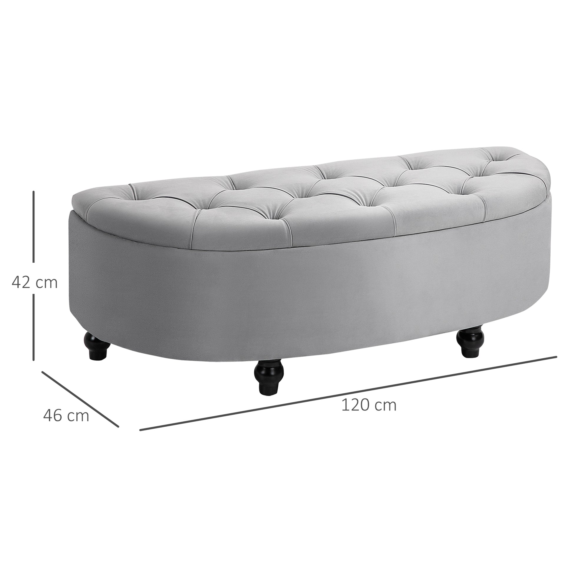 Homcom Semi-Circle Bed End Bench Ottoman with Storage Tufted Upholstered Accent Seat Footrest Stool with Rubberwood Legs for Bedroom & Entryway