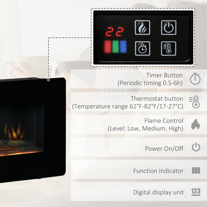 Homcom Electric Wall-Mounted Fireplace Heater with Adjustable Flame Effect