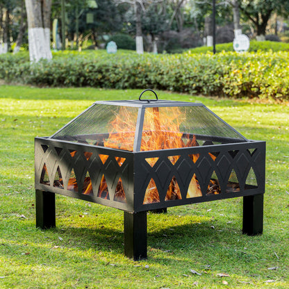 Outsunny 66cm Outdoor Fire Pit with Screen Cover