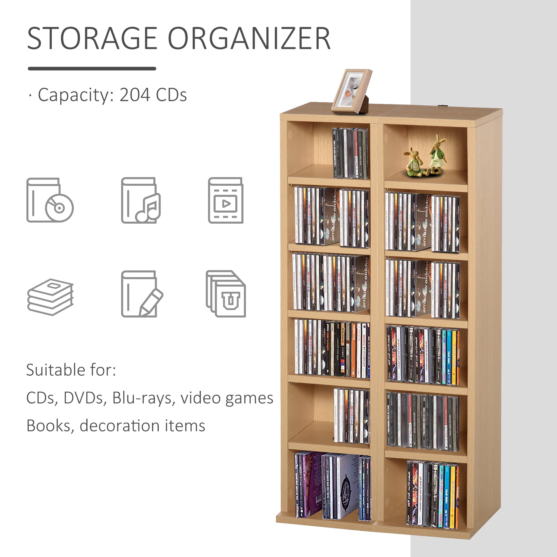 Homcom 12-Shelf Tall Media Storage Unit - Wood-Effect