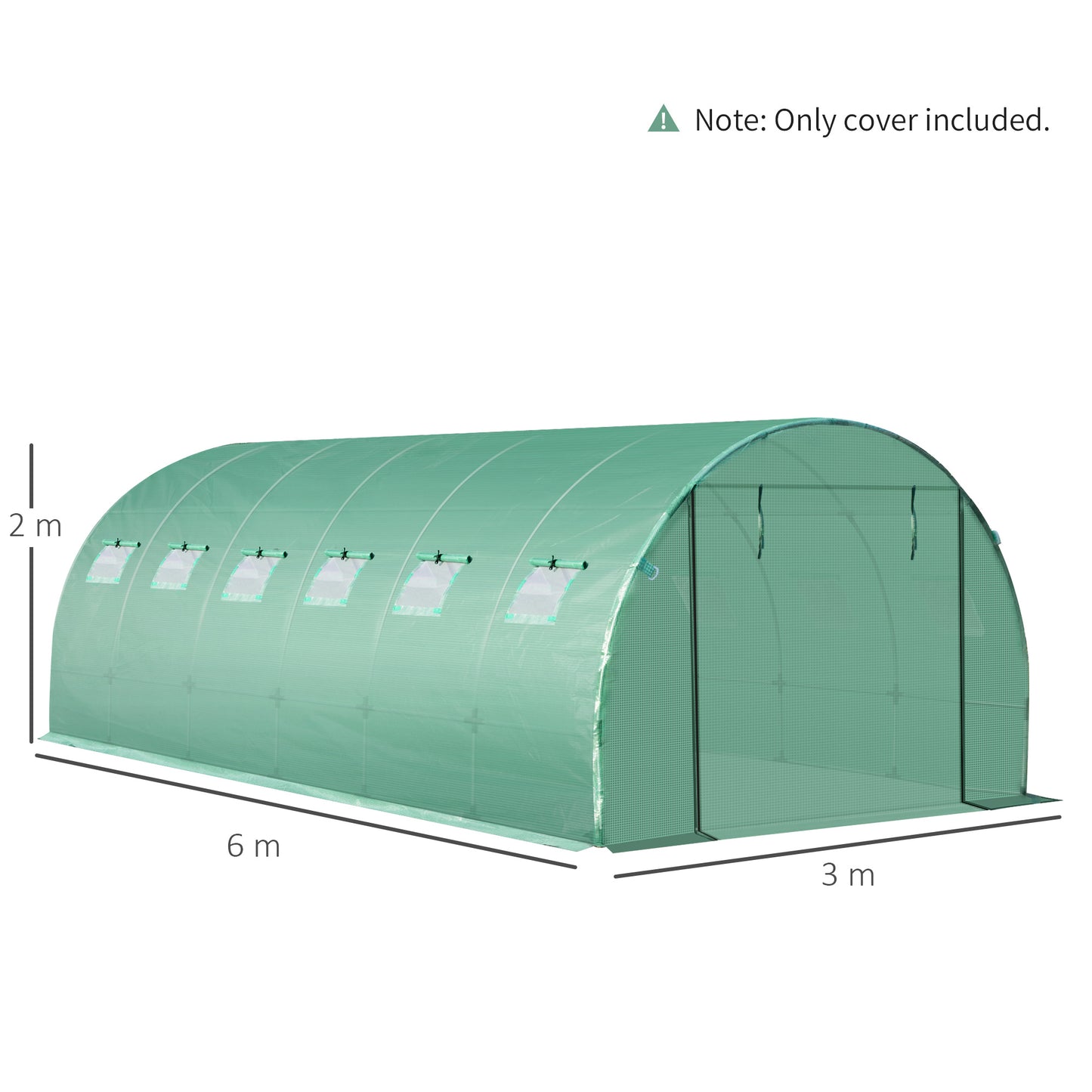 Outsunny 6 X 3 X 2M Greenhouse Replacement Cover Only Winter Garden Plant Pe Cover For Tunnel Walk-In Greenhouse With Roll-Up Windows Door Outdoor