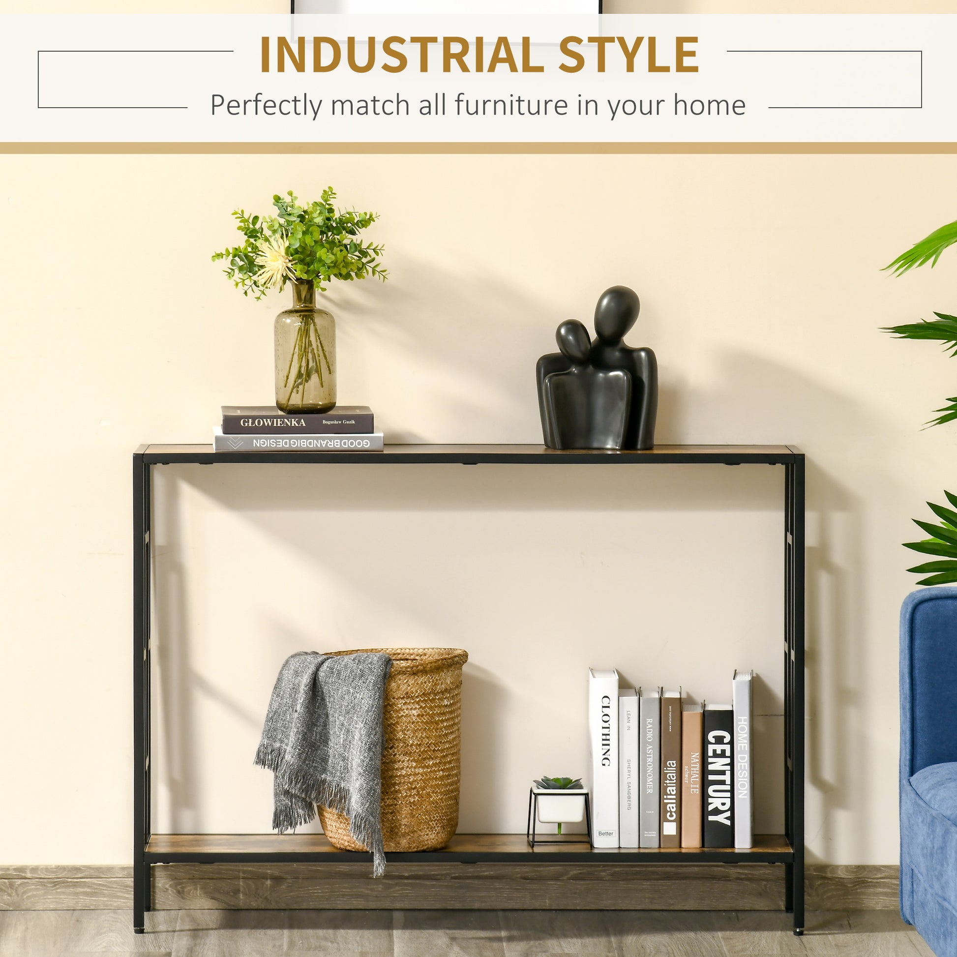 Homcom Industrial Console Table with Storage Shelf