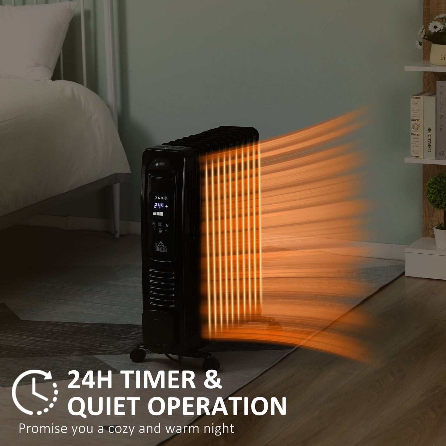 Homcom 2720W Digital Display Oil Filled Radiator 11Fin Portable Electric Heater w/ Built-in Timer Three Heat settings Safety switch Remote Control - Black