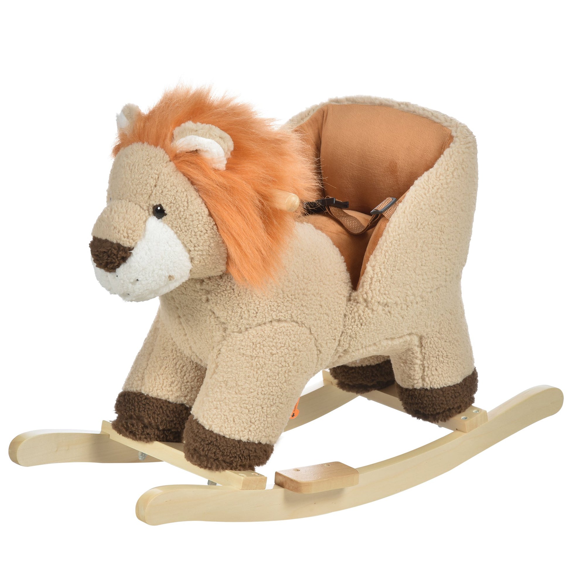 Homcom Kids Children Rocking Horse Plush Ride On Lion Seat w/ Sound Wood Base Seat Safety Belt Toddler Baby Toy Brown