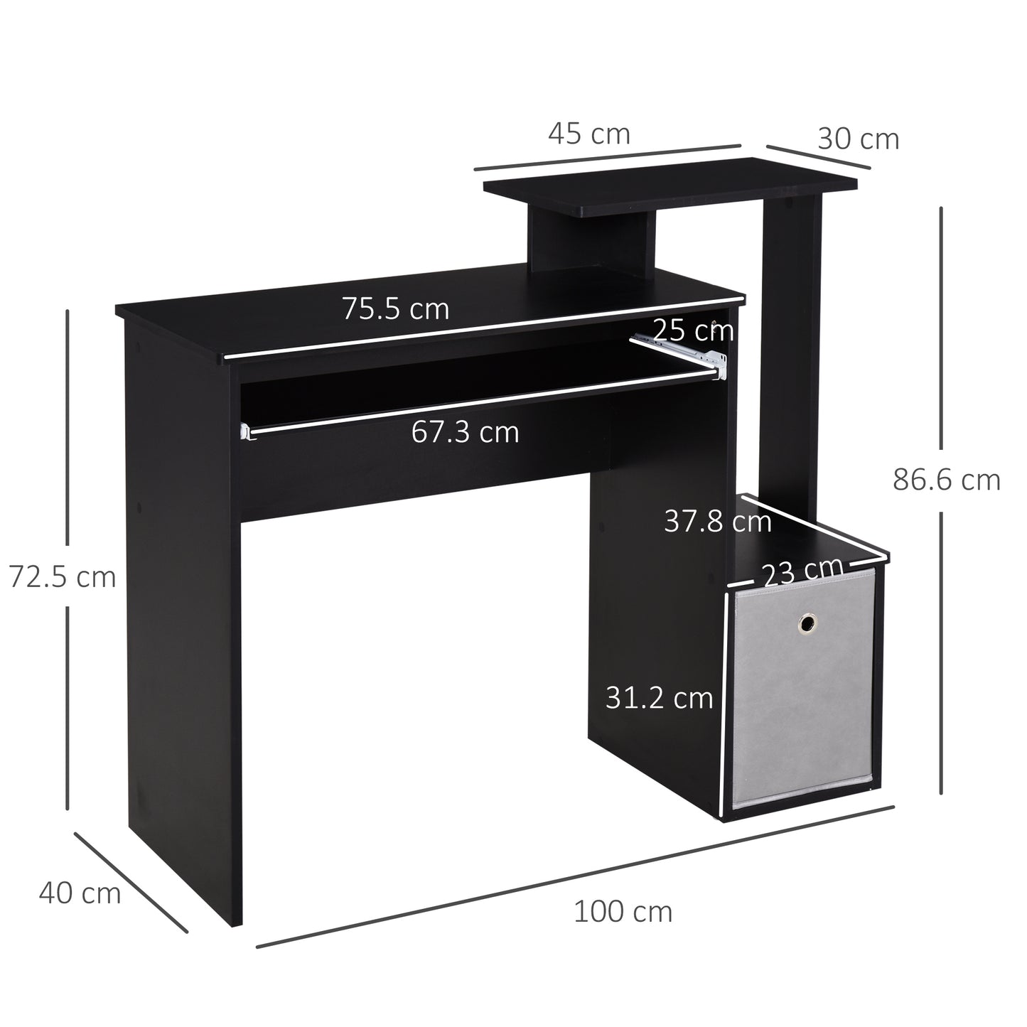 Homcom Computer Desk with Sliding Keyboard Tray Storage Drawer Shelf Home Office Workstation Black