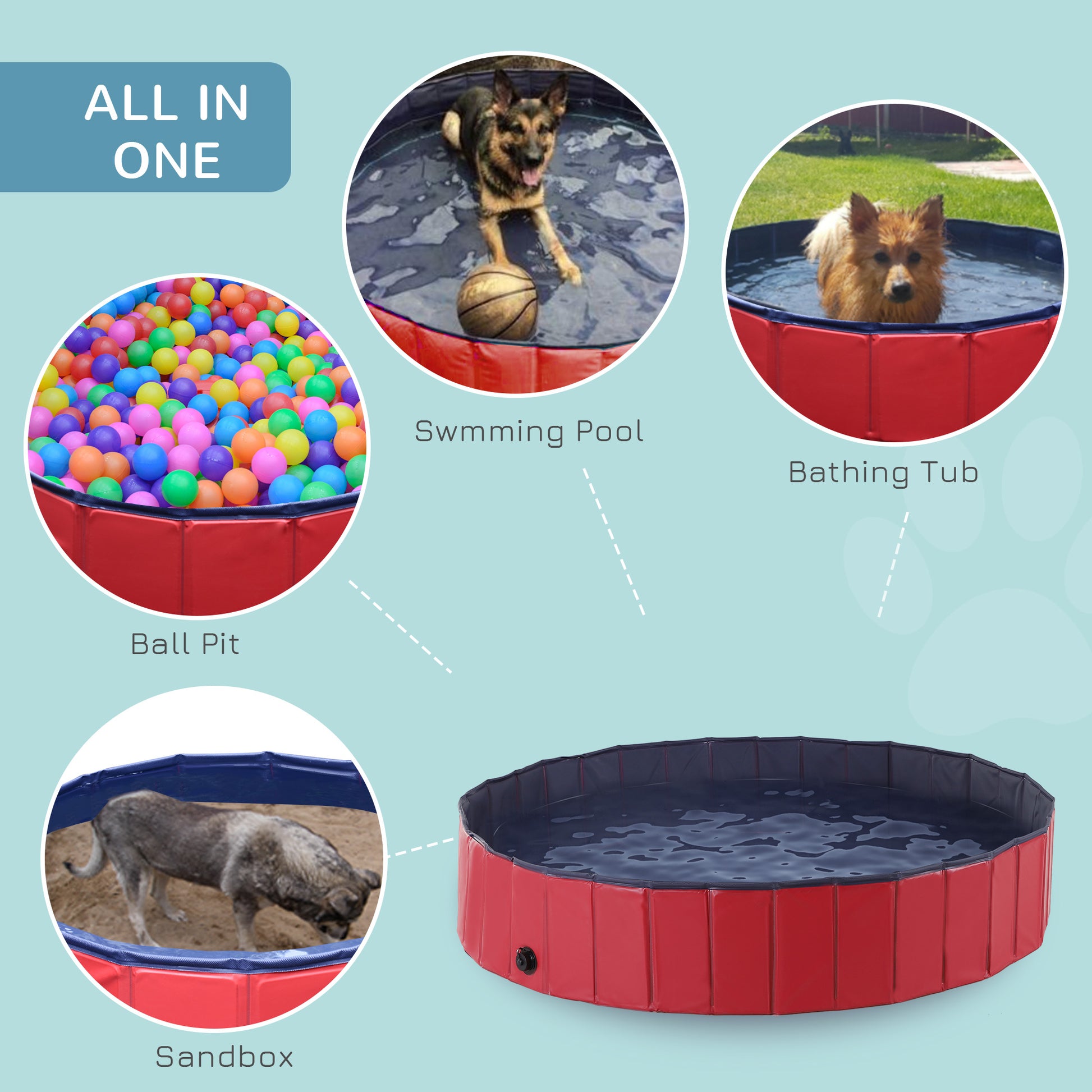 PawHut ?160 x 30H cm Pet Swimming Pool - Red/Dark Blue PVC