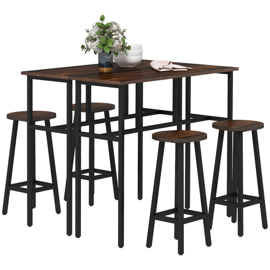 6-Piece Bar Table Set, 2 Breakfast Tables with 4 Stools, Counter Height Dining Tables & Chairs for Kitchen, Living Room, Rustic Brown-0