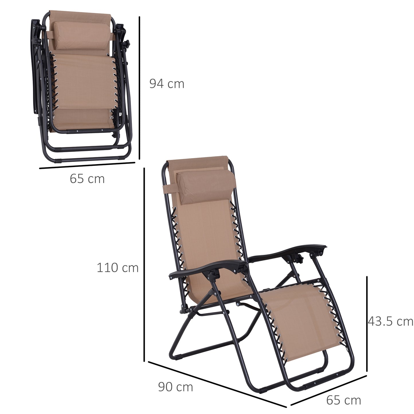 Outsunny Zero Gravity Chair Metal Frame Texteline Armchair Outdoor Folding & Reclining Sun Lounger with Head Pillow for Patio Decking Gardens Camping