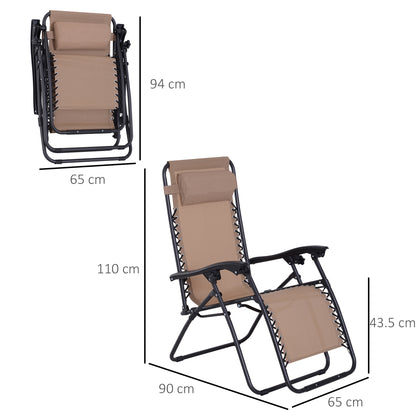 Outsunny Zero Gravity Chair Metal Frame Texteline Armchair Outdoor Folding & Reclining Sun Lounger with Head Pillow for Patio Decking Gardens Camping