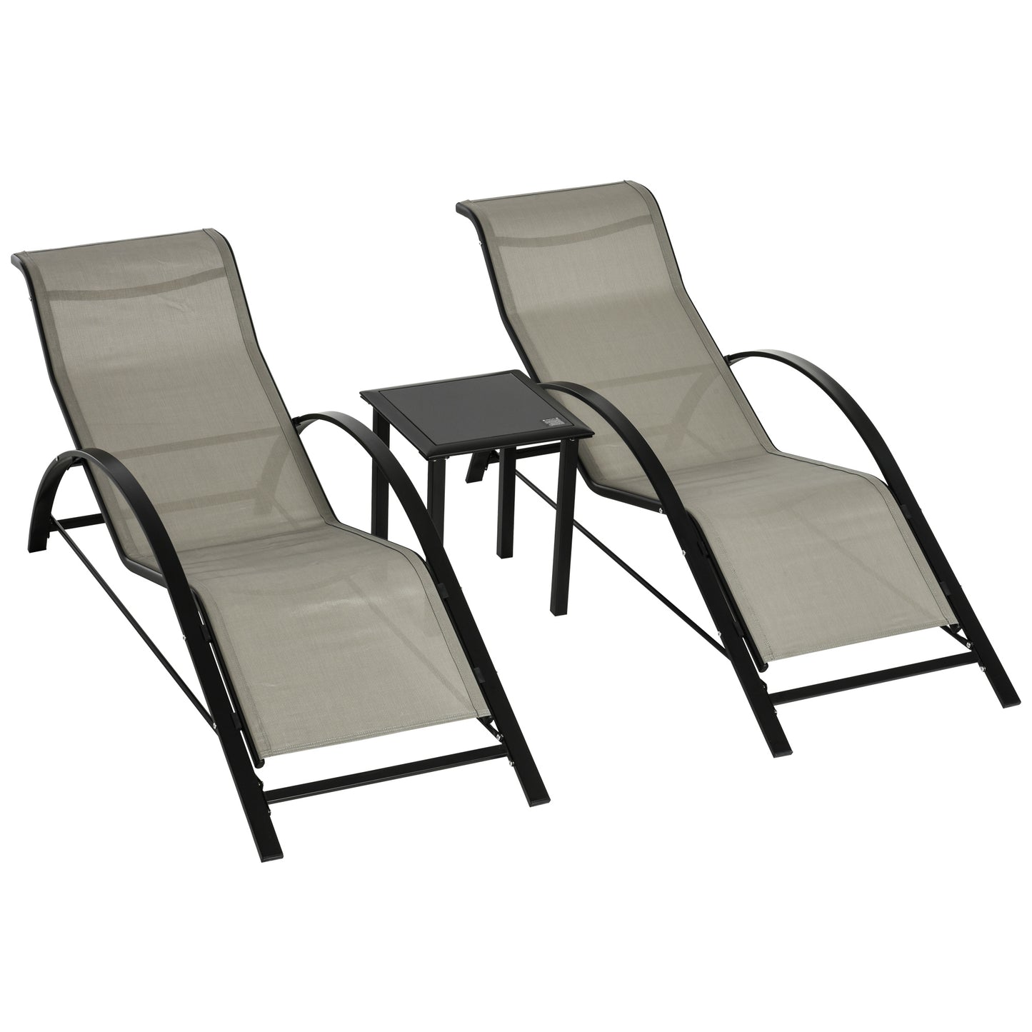 Outsunny 3 Pieces Lounge Chair Set Metal Frame Garden Outdoor Recliner Sunbathing Chair with Table